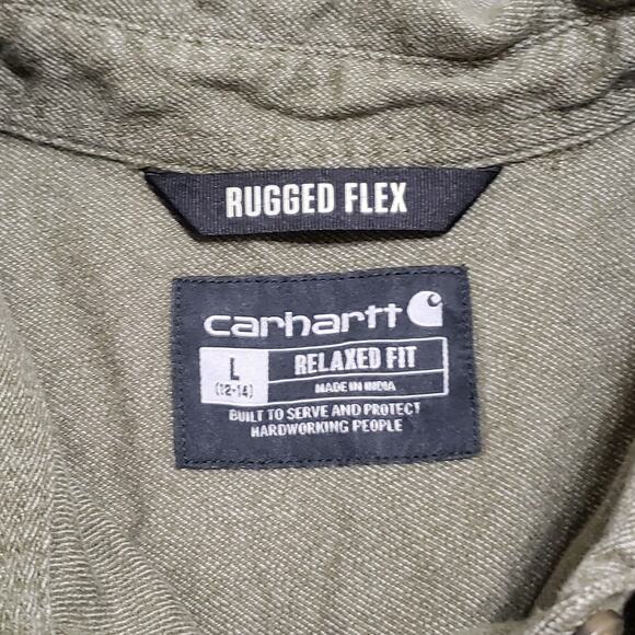 Carhartt Womens Rugged Flex Relaxed Fit Midweight Flannel Tunic Shirt Green Sz L - Picture 7 of 14